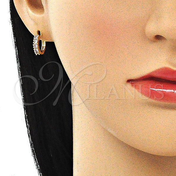 Gold Filled Hoop Earrings — Huggie Hoop with Amethyst Cubic Zirconia Polished 02. — alternate product view — SKU 144854 | Oro Laminado aretes de aro — Huggie Hoop with Amethyst Cubic Zirconia pulido 02. — SKU 144854