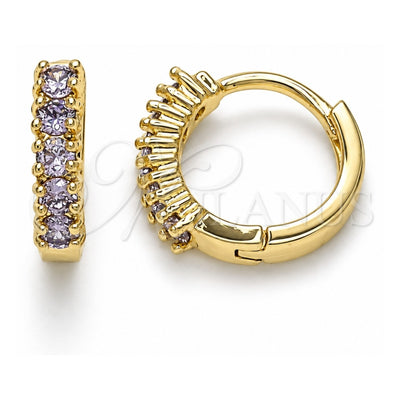 Oro Laminado Huggie Hoop, Gold Filled Style with Amethyst Cubic Zirconia, Polished, Golden Finish, 02.210.0602.3.12