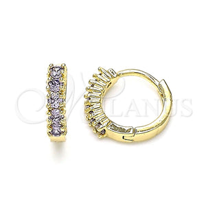 Gold Filled Hoop Earrings — Huggie Hoop with Amethyst Cubic Zirconia Polished 02. — main product view — SKU 144854 | Oro Laminado aretes de aro — Huggie Hoop with Amethyst Cubic Zirconia pulido 02. — SKU 144854