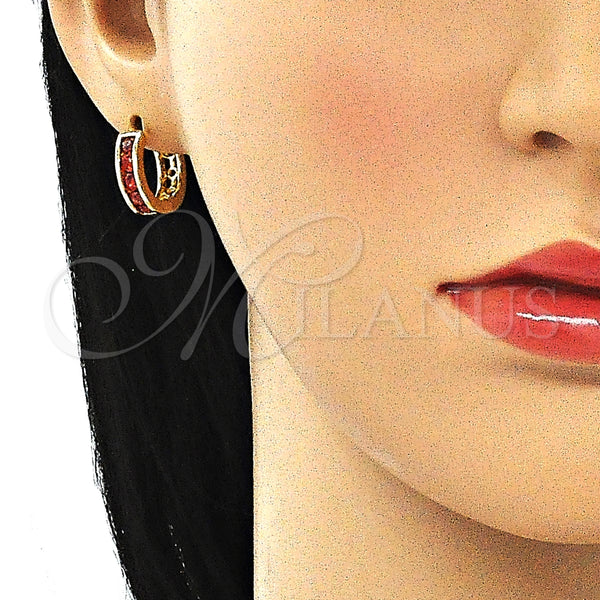 Gold Filled Hoop Earrings — Huggie Hoop with Garnet Cubic Zirconia Polished 02. — alternate product view — SKU 144858 | Oro Laminado aretes de aro — Huggie Hoop with Garnet Cubic Zirconia pulido 02. — SKU 144858