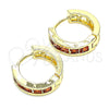 Oro Laminado Huggie Hoop, Gold Filled Style with Garnet Cubic Zirconia, Polished, Golden Finish, 02.210.0603.1.15