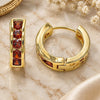 Oro Laminado Huggie Hoop, Gold Filled Style with Garnet Cubic Zirconia, Polished, Golden Finish, 02.210.0603.1.15