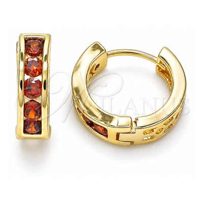 Oro Laminado Huggie Hoop, Gold Filled Style with Garnet Cubic Zirconia, Polished, Golden Finish, 02.210.0603.1.15