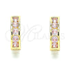 Oro Laminado Huggie Hoop, Gold Filled Style with Pink Cubic Zirconia, Polished, Golden Finish, 02.210.0603.3.15