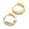 Oro Laminado Huggie Hoop, Gold Filled Style with Pink Cubic Zirconia, Polished, Golden Finish, 02.210.0603.3.15