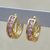 Oro Laminado Huggie Hoop, Gold Filled Style with Pink Cubic Zirconia, Polished, Golden Finish, 02.210.0603.3.15