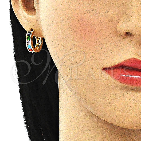 Gold Filled Hoop Earrings — Huggie Hoop with Multicolor Cubic Zirconia Polished 02. — alternate product view — SKU 144861 | Oro Laminado aretes de aro — Huggie Hoop with Multicolor Cubic Zirconia pulido 02. — SKU 144861