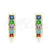 Oro Laminado Huggie Hoop, Gold Filled Style with Multicolor Cubic Zirconia, Polished, Golden Finish, 02.210.0603.4.15