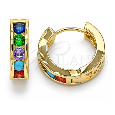 Oro Laminado Huggie Hoop, Gold Filled Style with Multicolor Cubic Zirconia, Polished, Golden Finish, 02.210.0603.4.15