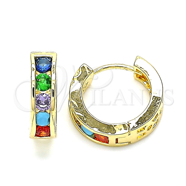Gold Filled Hoop Earrings — Huggie Hoop with Multicolor Cubic Zirconia Polished 02. — main product view — SKU 144861 | Oro Laminado aretes de aro — Huggie Hoop with Multicolor Cubic Zirconia pulido 02. — SKU 144861