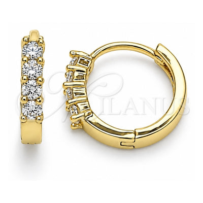 Oro Laminado Huggie Hoop, Gold Filled Style with White Cubic Zirconia, Polished, Golden Finish, 02.210.0604.12