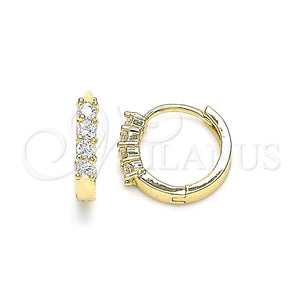 Gold Filled Hoop Earrings — Huggie Hoop with White Cubic Zirconia Polished 02. — main product view — SKU 144862 | Oro Laminado aretes de aro — Huggie Hoop with blanco Cubic Zirconia pulido 02. — SKU 144862