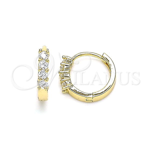 Gold Filled Hoop Earrings — Huggie Hoop with White Cubic Zirconia Polished 02. — main product view — SKU 144862 | Oro Laminado aretes de aro — Huggie Hoop with blanco Cubic Zirconia pulido 02. — SKU 144862