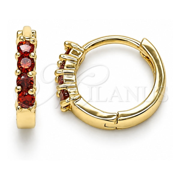 Oro Laminado Huggie Hoop, Gold Filled Style with Garnet Cubic Zirconia, Polished, Golden Finish, 02.210.0604.1.12