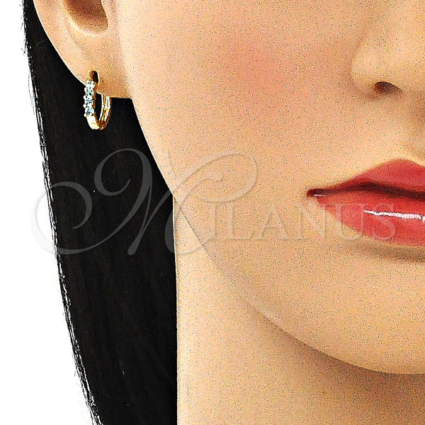 Gold Filled Hoop Earrings — Huggie Hoop with Blue Topaz Cubic Zirconia Polished — alternate product view — SKU 144864 | Oro Laminado aretes de aro — Huggie Hoop with Blue Topaz Cubic Zirconia pulido — SKU 144864