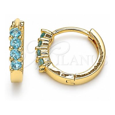 Oro Laminado Huggie Hoop, Gold Filled Style with Blue Topaz Cubic Zirconia, Polished, Golden Finish, 02.210.0604.2.12