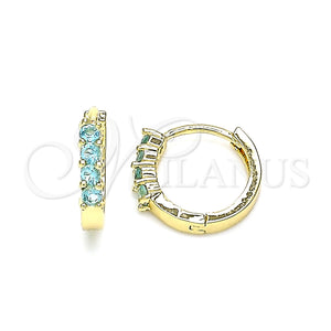 Gold Filled Hoop Earrings — Huggie Hoop with Blue Topaz Cubic Zirconia Polished — main product view — SKU 144864 | Oro Laminado aretes de aro — Huggie Hoop with Blue Topaz Cubic Zirconia pulido — SKU 144864