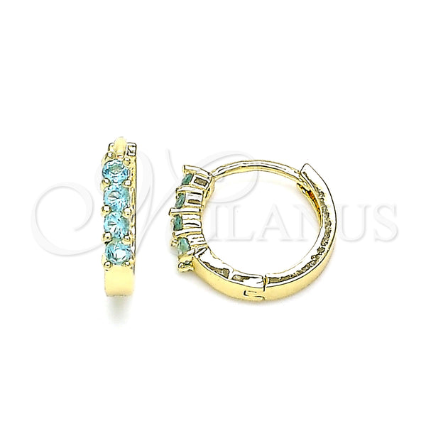 Gold Filled Hoop Earrings — Huggie Hoop with Blue Topaz Cubic Zirconia Polished — main product view — SKU 144864 | Oro Laminado aretes de aro — Huggie Hoop with Blue Topaz Cubic Zirconia pulido — SKU 144864