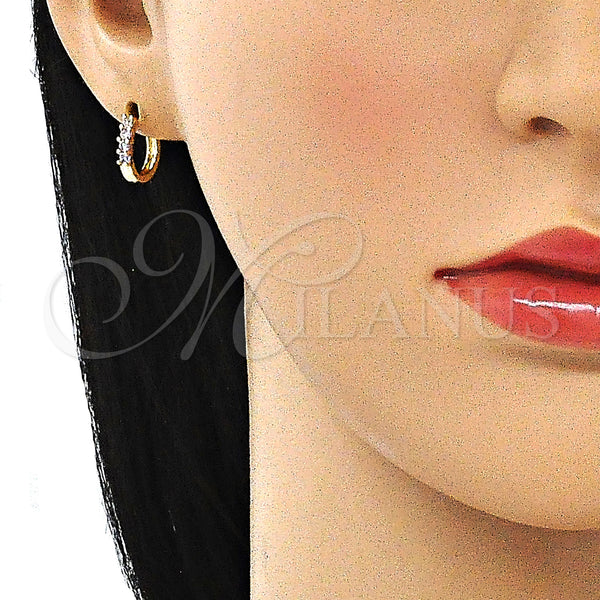 Gold Filled Hoop Earrings — Huggie Hoop with Amethyst Cubic Zirconia Polished 02. — main product view — SKU 144865 | Oro Laminado aretes de aro — Huggie Hoop with Amethyst Cubic Zirconia pulido 02. — SKU 144865