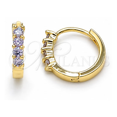 Oro Laminado Huggie Hoop, Gold Filled Style with Amethyst Cubic Zirconia, Polished, Golden Finish, 02.210.0604.3.12