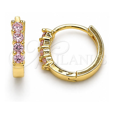 Oro Laminado Huggie Hoop, Gold Filled Style with Pink Cubic Zirconia, Polished, Golden Finish, 02.210.0604.4.12