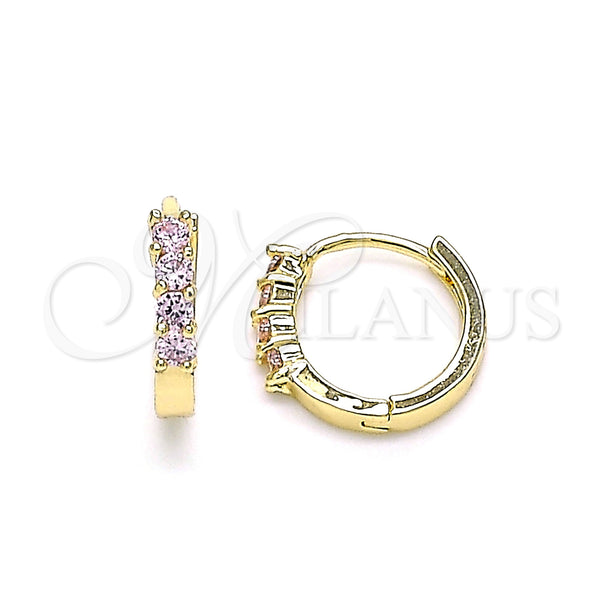 Gold Filled Hoop Earrings — Huggie Hoop with Pink Cubic Zirconia Polished 02. — main product view — SKU 144866 | Oro Laminado aretes de aro — Huggie Hoop with Pink Cubic Zirconia pulido 02. — SKU 144866