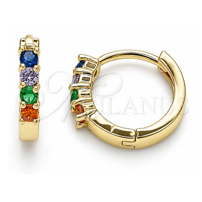 Oro Laminado Huggie Hoop, Gold Filled Style with Multicolor Cubic Zirconia, Polished, Golden Finish, 02.210.0604.5.12
