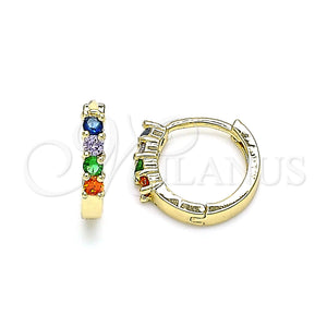 Gold Filled Hoop Earrings — Huggie Hoop with Multicolor Cubic Zirconia Polished 02. — main product view — SKU 144867 | Oro Laminado aretes de aro — Huggie Hoop with Multicolor Cubic Zirconia pulido 02. — SKU 144867