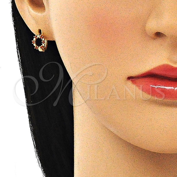 Gold Filled Hoop Earrings — Huggie Hoop with Garnet Cubic Zirconia Polished 02. — alternate product view — SKU 144868 | Oro Laminado aretes de aro — Huggie Hoop with Garnet Cubic Zirconia pulido 02. — SKU 144868