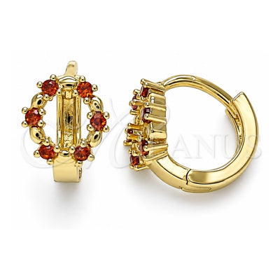 Oro Laminado Huggie Hoop, Gold Filled Style with Garnet Cubic Zirconia, Polished, Golden Finish, 02.210.0605.10