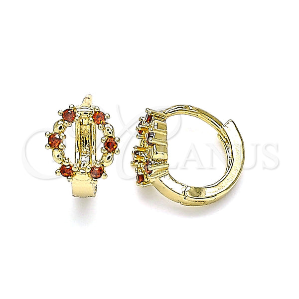 Gold Filled Hoop Earrings — Huggie Hoop with Garnet Cubic Zirconia Polished 02. — main product view — SKU 144868 | Oro Laminado aretes de aro — Huggie Hoop with Garnet Cubic Zirconia pulido 02. — SKU 144868