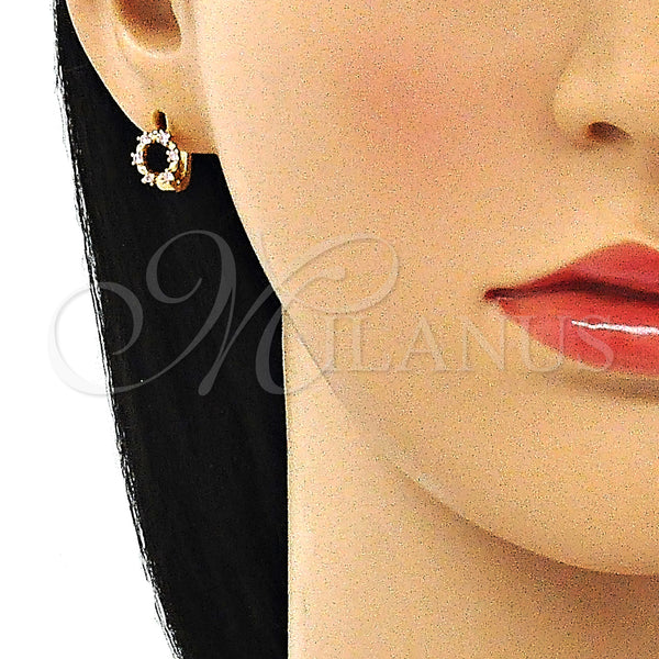 Gold Filled Hoop Earrings — Huggie Hoop with Pink Cubic Zirconia Polished 02. — alternate product view — SKU 144870 | Oro Laminado aretes de aro — Huggie Hoop with Pink Cubic Zirconia pulido 02. — SKU 144870