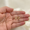 Oro Laminado Huggie Hoop, Gold Filled Style with Pink Cubic Zirconia, Polished, Golden Finish, 02.210.0605.2.10