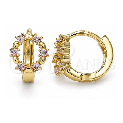 Oro Laminado Huggie Hoop, Gold Filled Style with Pink Cubic Zirconia, Polished, Golden Finish, 02.210.0605.2.10