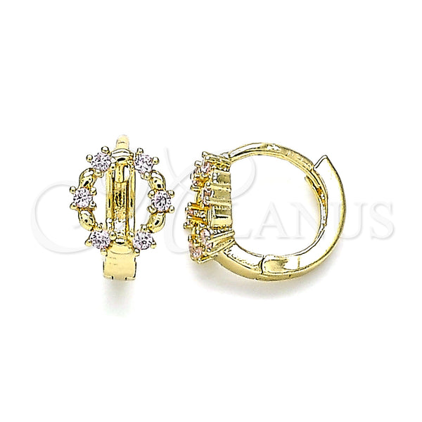 Gold Filled Hoop Earrings — Huggie Hoop with Pink Cubic Zirconia Polished 02. — main product view — SKU 144870 | Oro Laminado aretes de aro — Huggie Hoop with Pink Cubic Zirconia pulido 02. — SKU 144870