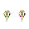 Oro Laminado Huggie Hoop, Gold Filled Style with Multicolor Cubic Zirconia, Polished, Golden Finish, 02.210.0605.3.10