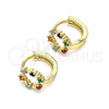 Oro Laminado Huggie Hoop, Gold Filled Style with Multicolor Cubic Zirconia, Polished, Golden Finish, 02.210.0605.3.10
