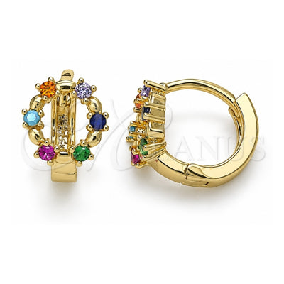 Oro Laminado Huggie Hoop, Gold Filled Style with Multicolor Cubic Zirconia, Polished, Golden Finish, 02.210.0605.3.10