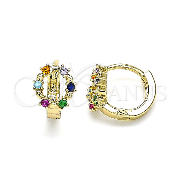 Gold Filled Hoop Earrings — Huggie Hoop with Multicolor Cubic Zirconia Polished 02. — main product view — SKU 144871 | Oro Laminado aretes de aro — Huggie Hoop with Multicolor Cubic Zirconia pulido 02. — SKU 144871