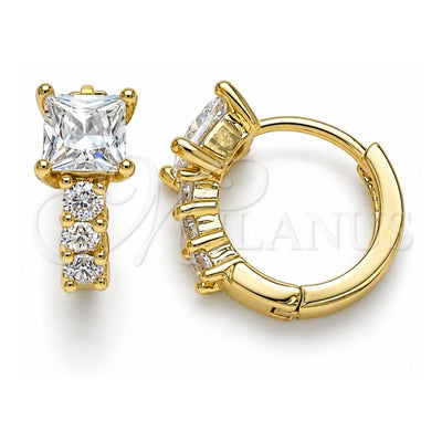 Oro Laminado Huggie Hoop, Gold Filled Style with White Cubic Zirconia, Polished, Golden Finish, 02.210.0606.12
