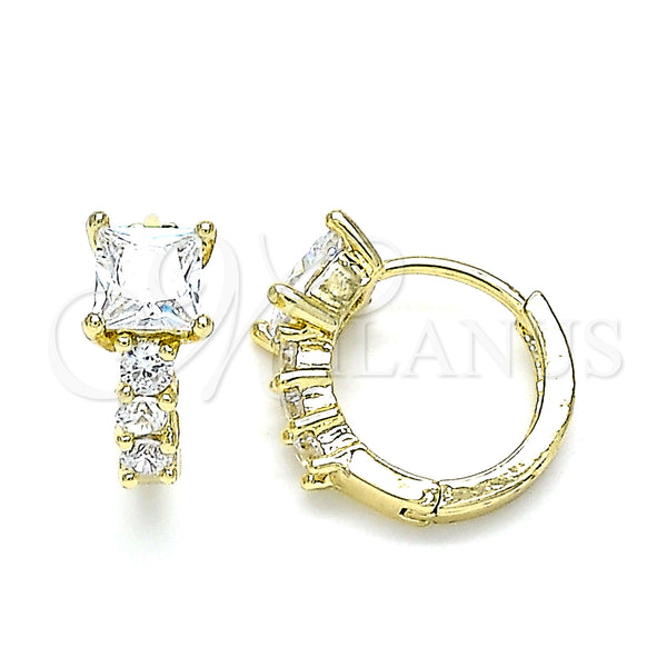 Gold Filled Hoop Earrings — Huggie Hoop with White Cubic Zirconia Polished 02. — main product view — SKU 144872 | Oro Laminado aretes de aro — Huggie Hoop with blanco Cubic Zirconia pulido 02. — SKU 144872
