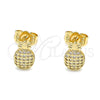 Oro Laminado Stud Earring, Gold Filled Style Pineapple Design, with White Micro Pave, Polished, Golden Finish, 02.156.0580