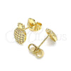 Oro Laminado Stud Earring, Gold Filled Style Pineapple Design, with White Micro Pave, Polished, Golden Finish, 02.156.0580