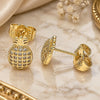 Oro Laminado Stud Earring, Gold Filled Style Pineapple Design, with White Micro Pave, Polished, Golden Finish, 02.156.0580