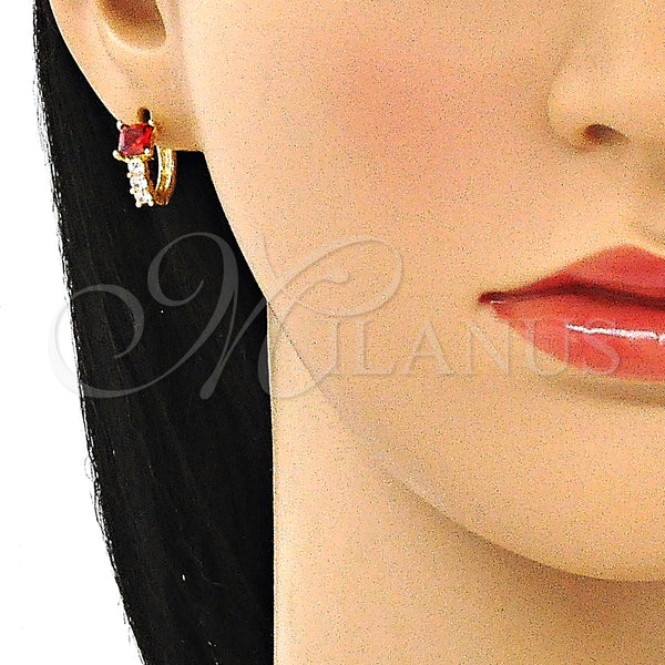 Gold Filled Hoop Earrings — Huggie Hoop with Garnet and White Cubic Zirconia — alternate product view — SKU 144879 | Oro Laminado aretes de aro — Huggie Hoop with Garnet and blanco Cubic Zirconia — SKU 144879