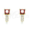 Oro Laminado Huggie Hoop, Gold Filled Style with Garnet and White Cubic Zirconia, Polished, Golden Finish, 02.210.0606.1.12