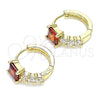 Oro Laminado Huggie Hoop, Gold Filled Style with Garnet and White Cubic Zirconia, Polished, Golden Finish, 02.210.0606.1.12