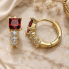 Oro Laminado Huggie Hoop, Gold Filled Style with Garnet and White Cubic Zirconia, Polished, Golden Finish, 02.210.0606.1.12
