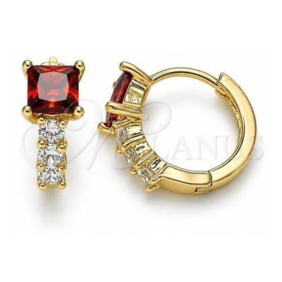 Oro Laminado Huggie Hoop, Gold Filled Style with Garnet and White Cubic Zirconia, Polished, Golden Finish, 02.210.0606.1.12