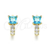 Oro Laminado Huggie Hoop, Gold Filled Style with Blue Topaz and White Cubic Zirconia, Polished, Golden Finish, 02.210.0606.2.12